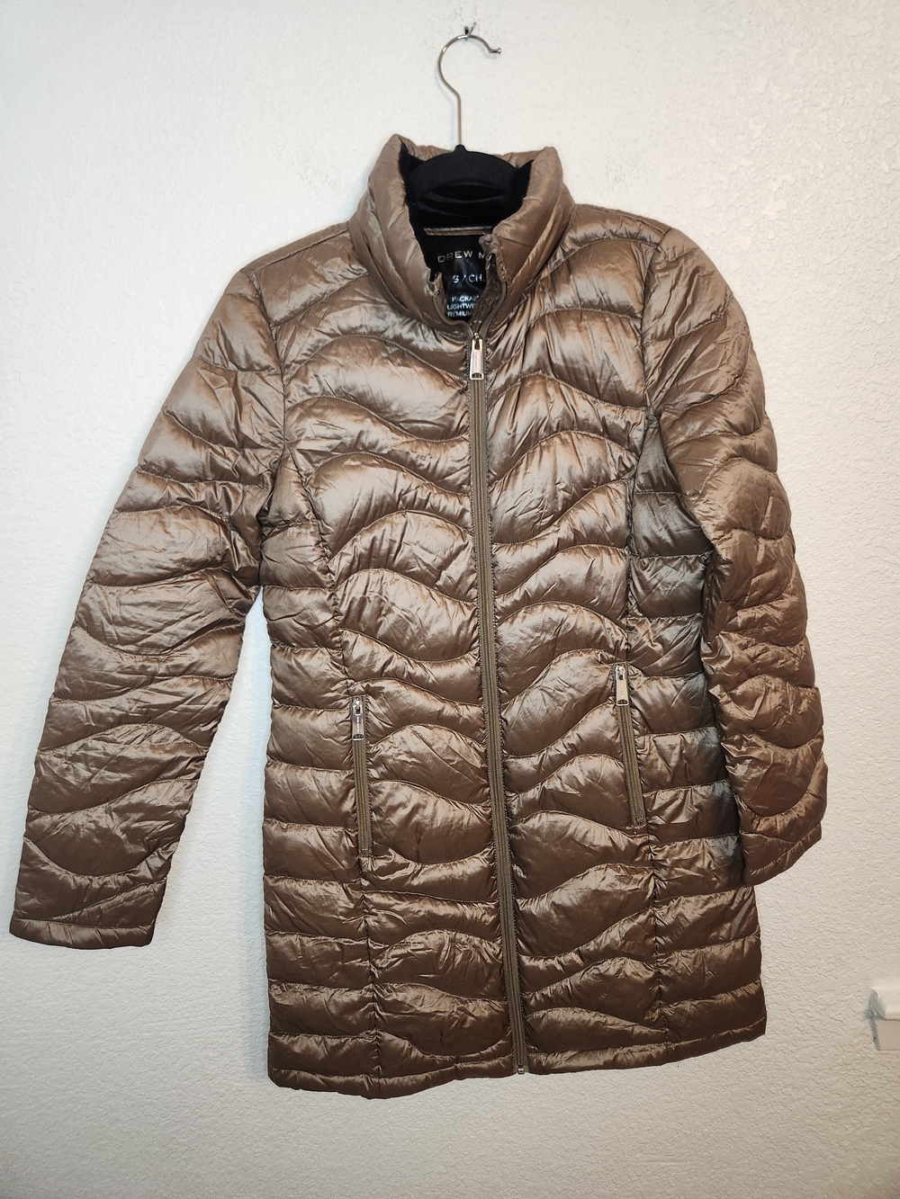 Andrew Marc Premium Down Packable Long Puffer Coat Taupe Brown Womens S - Picture 2 of 16